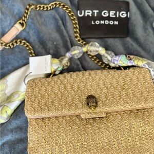 Kurt Geiger London Woven Straw Eagle Head Shoulder Bag NWT